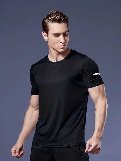 Men's Quick-Dry Sports T-Shirt with Reflective Strips, Moisture-Wicking