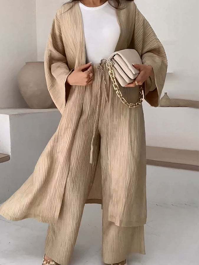 New Female Folds, Top+Straight Casual Pants Two -Piece Se