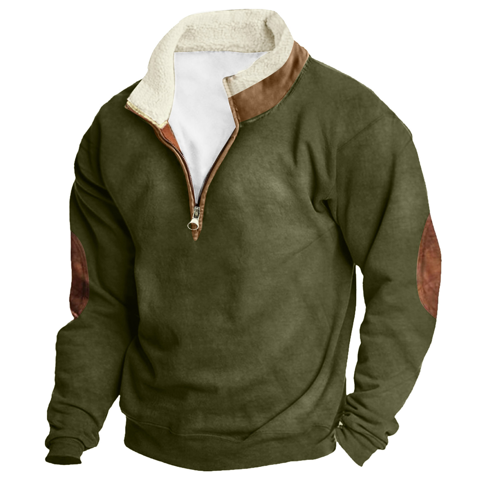 Men's Outdoor Vintage Stand Collar Long Sleeve Cashmere Sweatshirt
