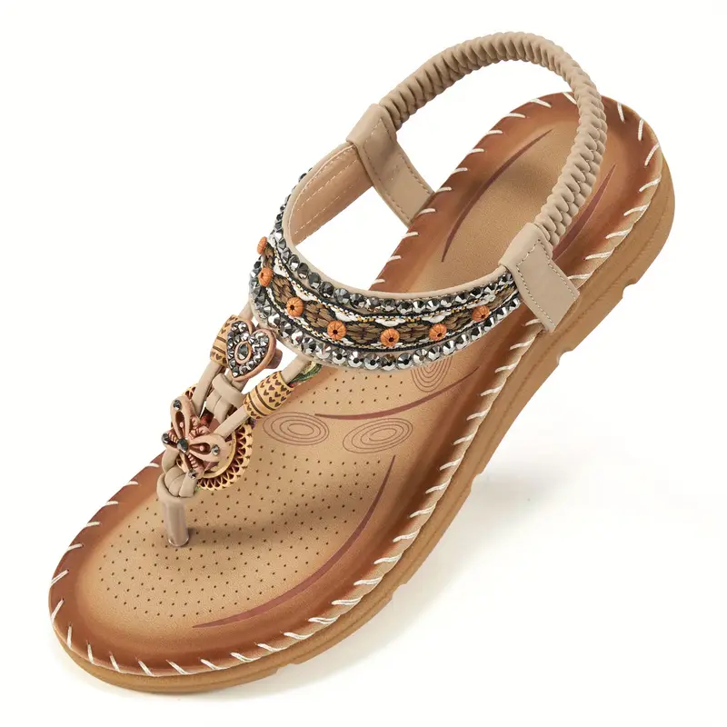 womens flat   sandals boho style butterfly decor elastic strap slip on shoes casual summer beach sandals 35 beige 12