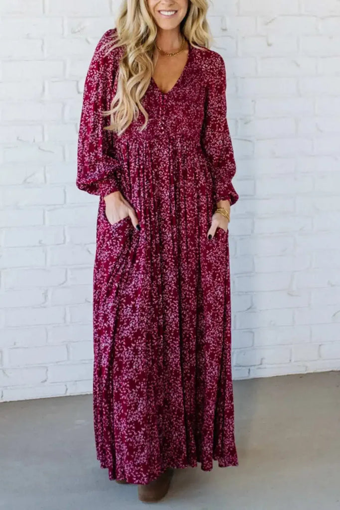 Women’s Floral Rayon Smocked-Waist Lined Maxi Dress
