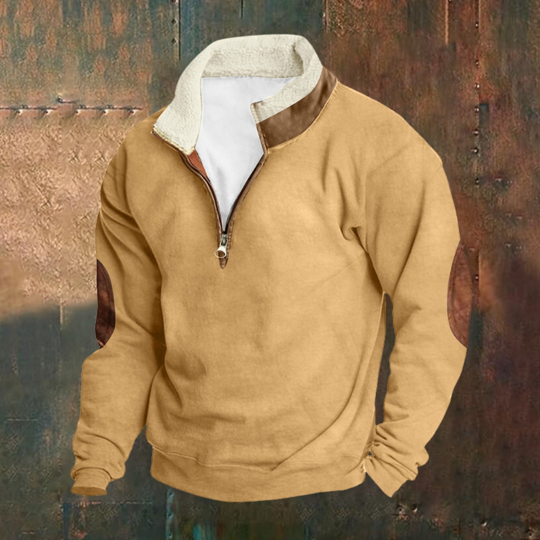 Men's Outdoor Vintage Stand Collar Long Sleeve Cashmere Sweatshirt