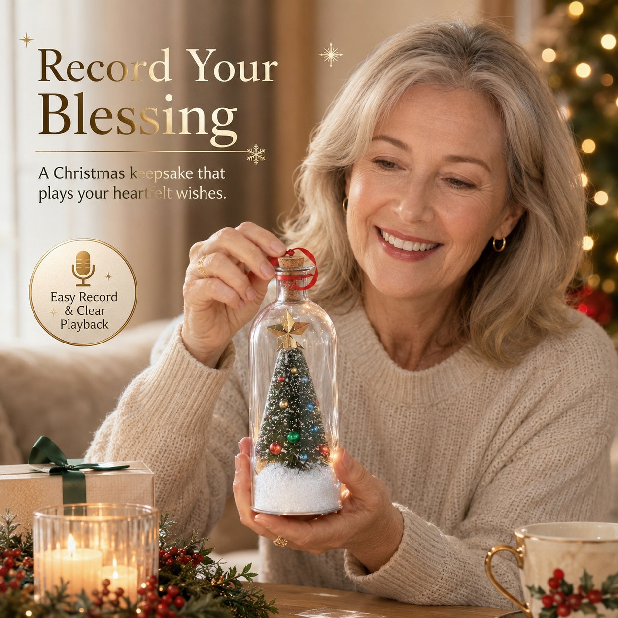 Snowy Glass Bottle with Voice Message