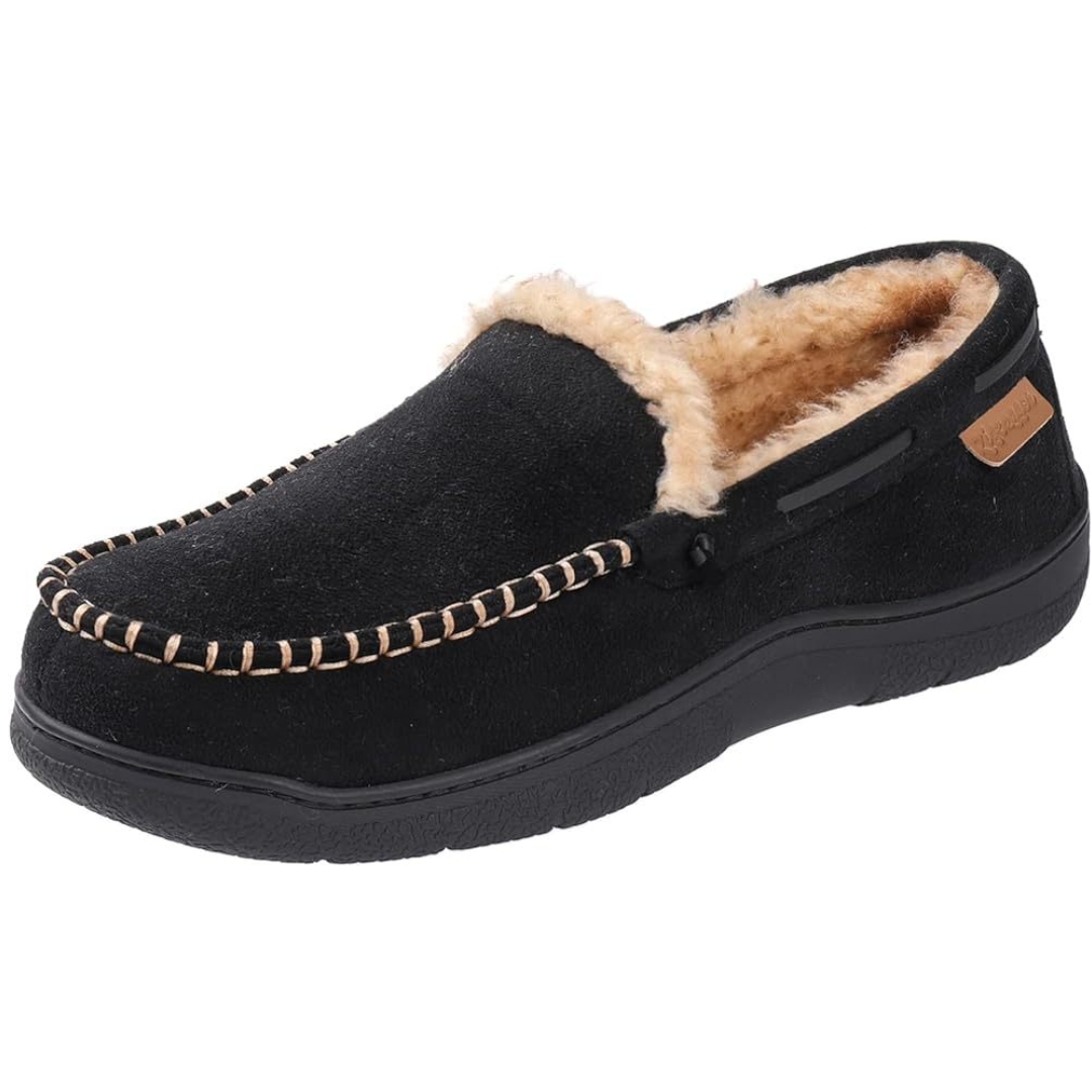 Men's Daily Non-Slip Warm Plush Wide Toe Slip-On Loafers Slippers