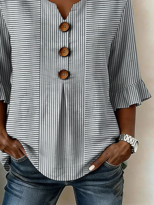 Women's Half Sleeve Blouse Summer Gray Striped Printing V Neck Daily Going Out Vintage Top
