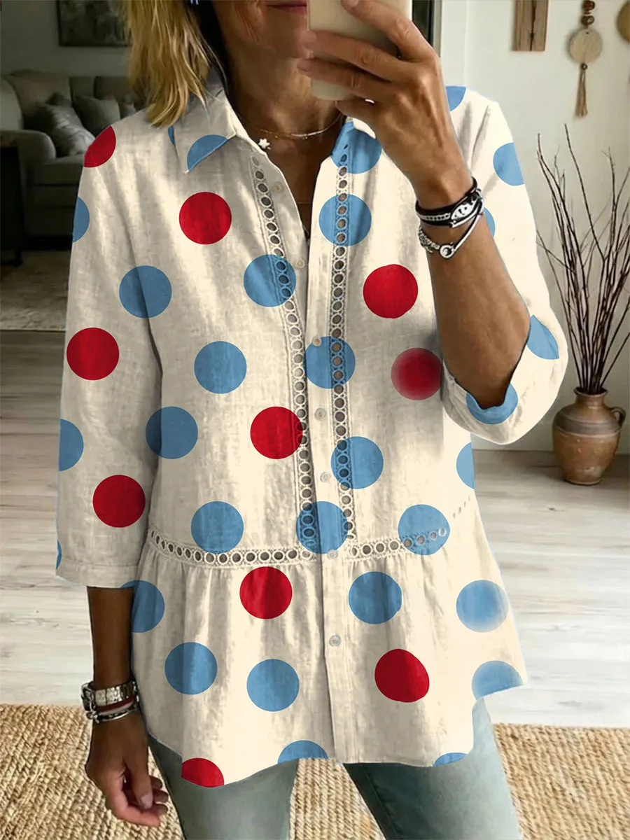 Women's Retro  Art Print Casual Lapel Cotton Shirt