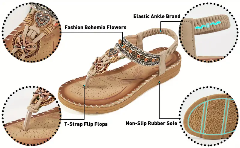 womens flat   sandals boho style butterfly decor elastic strap slip on shoes casual summer beach sandals details 1