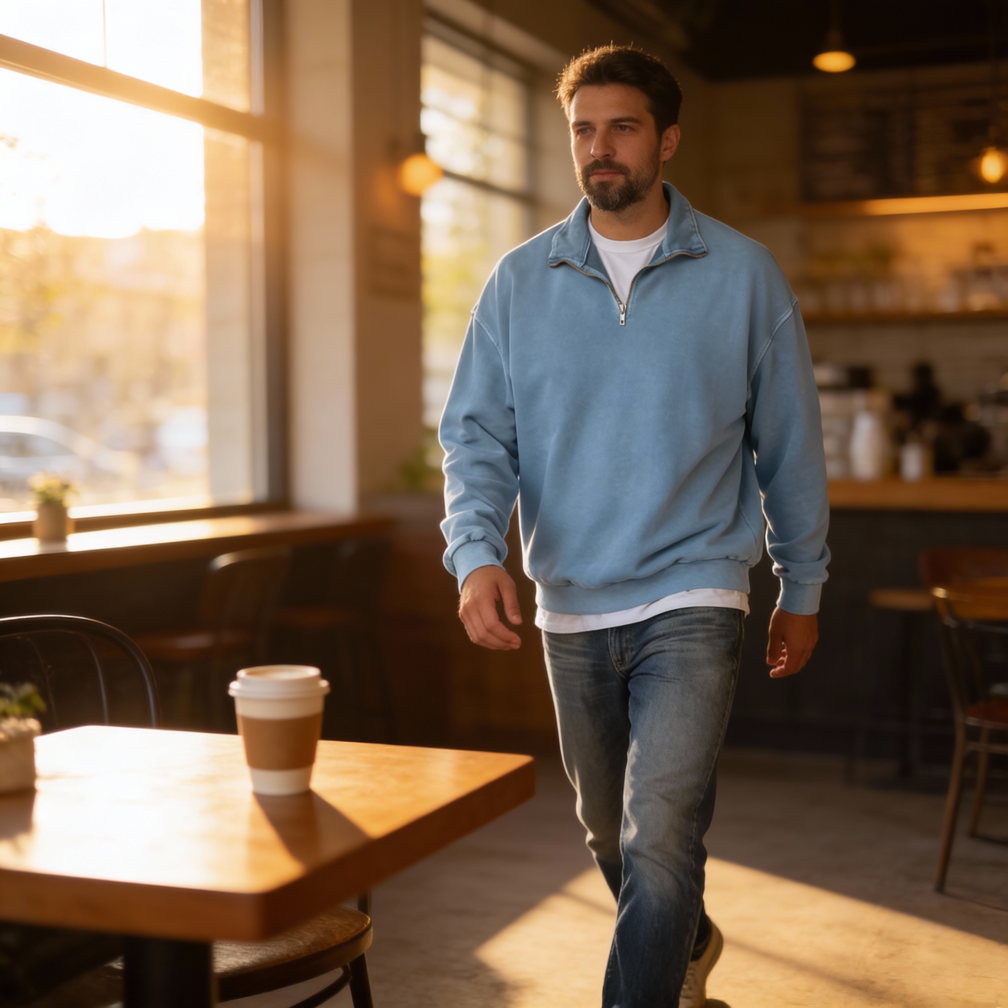 Men's Retro Half-Zip Stand Collar Casual Sweatshirt