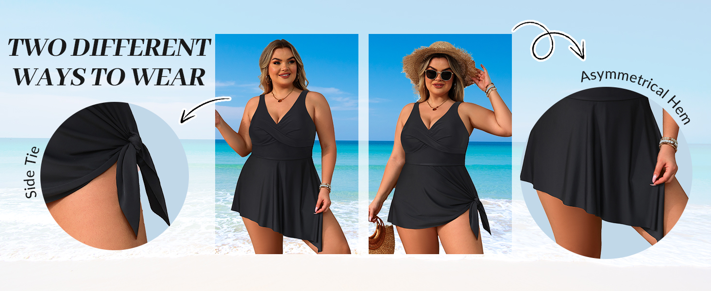 Flowy Asymmetrical Hem Swim Dress with Shorts