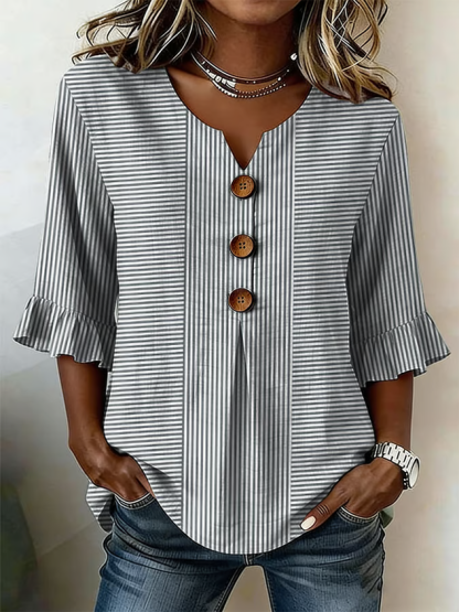 Women's Half Sleeve Blouse Summer Gray Striped Printing V Neck Daily Going Out Vintage Top