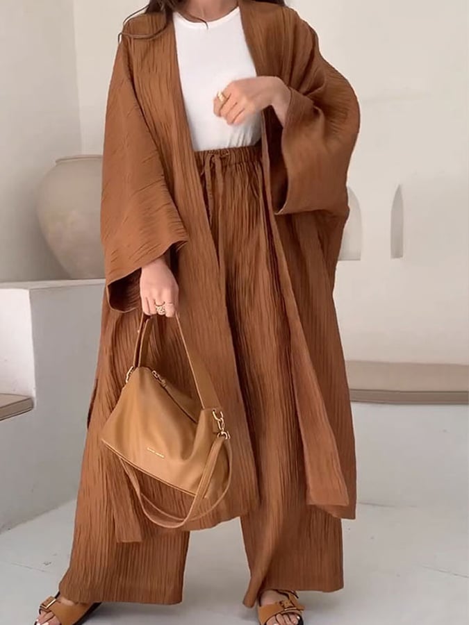 New Female Folds, Top+Straight Casual Pants Two -Piece Se