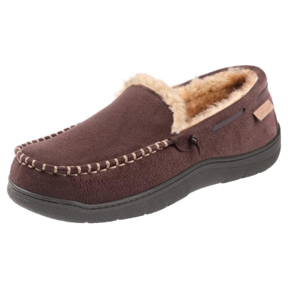 Men's Daily Non-Slip Warm Plush Wide Toe Slip-On Loafers Slippers