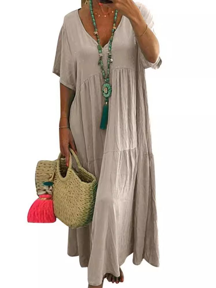 LINNEATM – Soft Ruffle V-Neck Maxi Dress