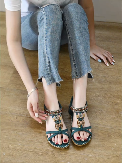 🔥Last Day Promotion 50% OFF🔥Women's Elegant Rhinestone Butterfly Flat Bohemian Sandals