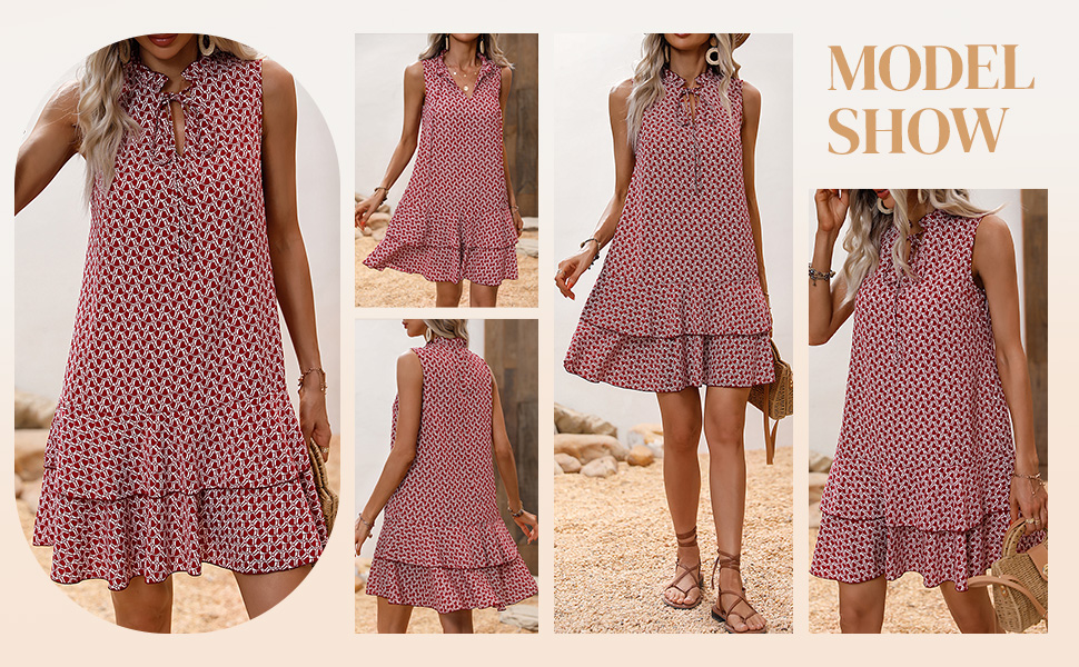 SweatyRocks Women's Print Casual Smock Dress Tiered Ruffle Hem Dress