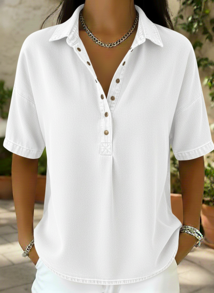 Women's Relaxed Denim-Style Button Detail Top