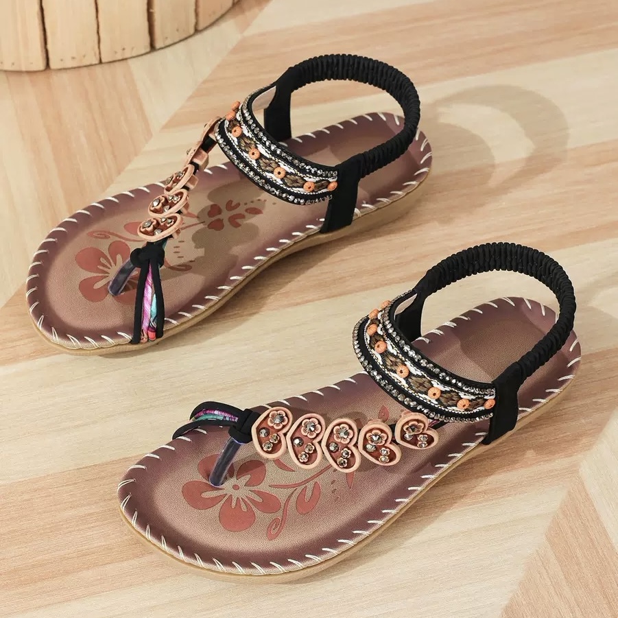 🔥Last Day Promotion 50% OFF🔥Women's Elegant Rhinestone Heart Flat Sandals