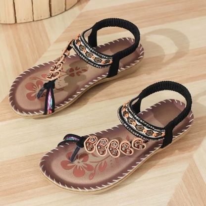 🔥Last Day Promotion 50% OFF🔥Women's Elegant Rhinestone Heart Flat Sandals