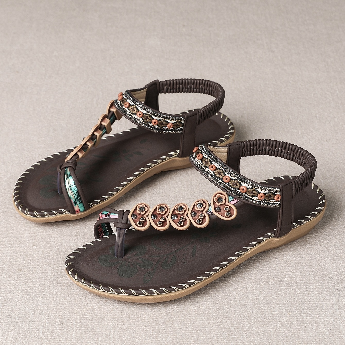 🔥Last Day Promotion 50% OFF🔥Women's Elegant Rhinestone Heart Flat Sandals