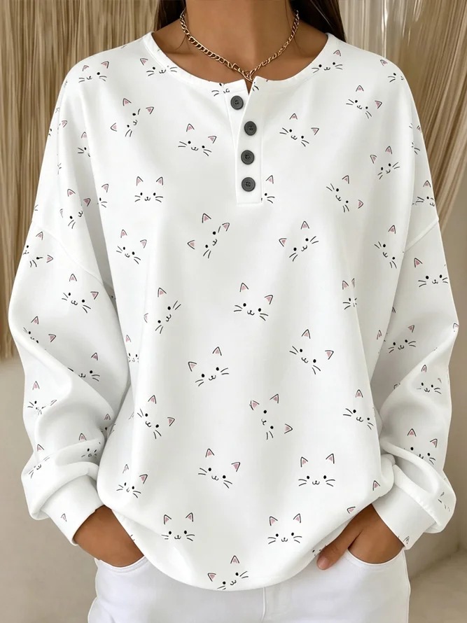 Casual Loose Others Polka Dots Sweatshirt