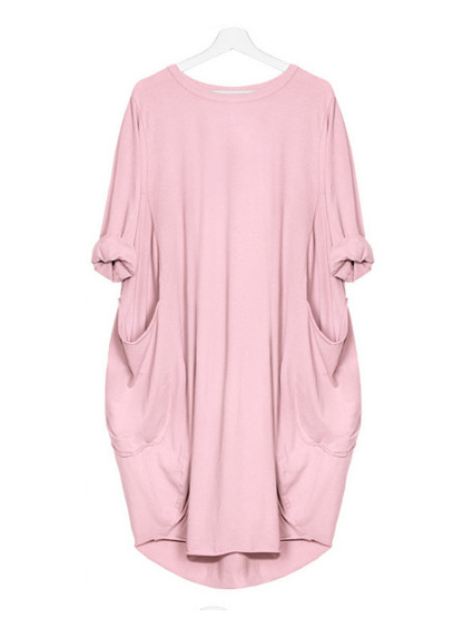 Women's Solid Color Loose Elegant Casual Long-sleeved Pocket Dress