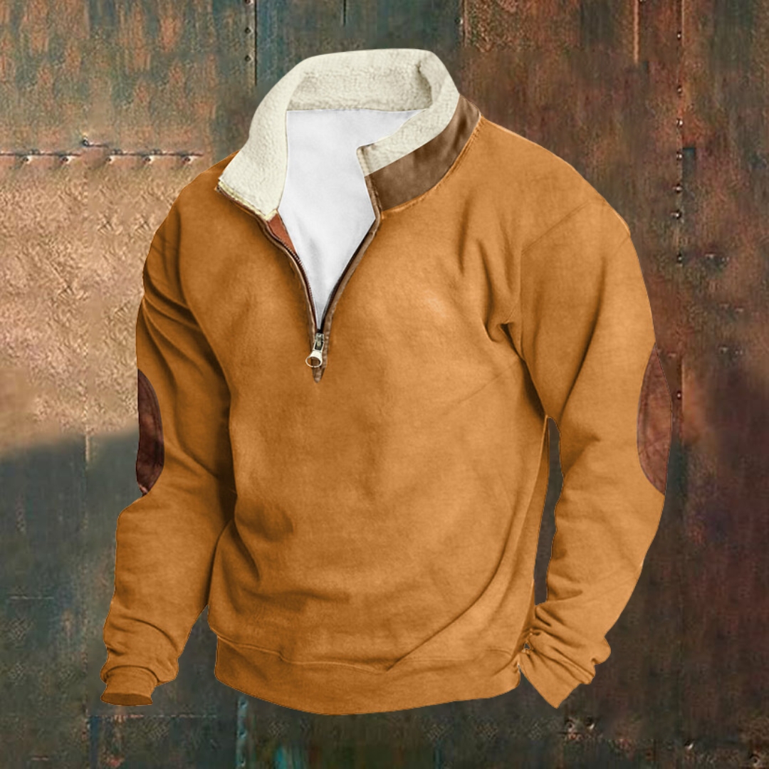 Men's Outdoor Vintage Stand Collar Long Sleeve Cashmere Sweatshirt