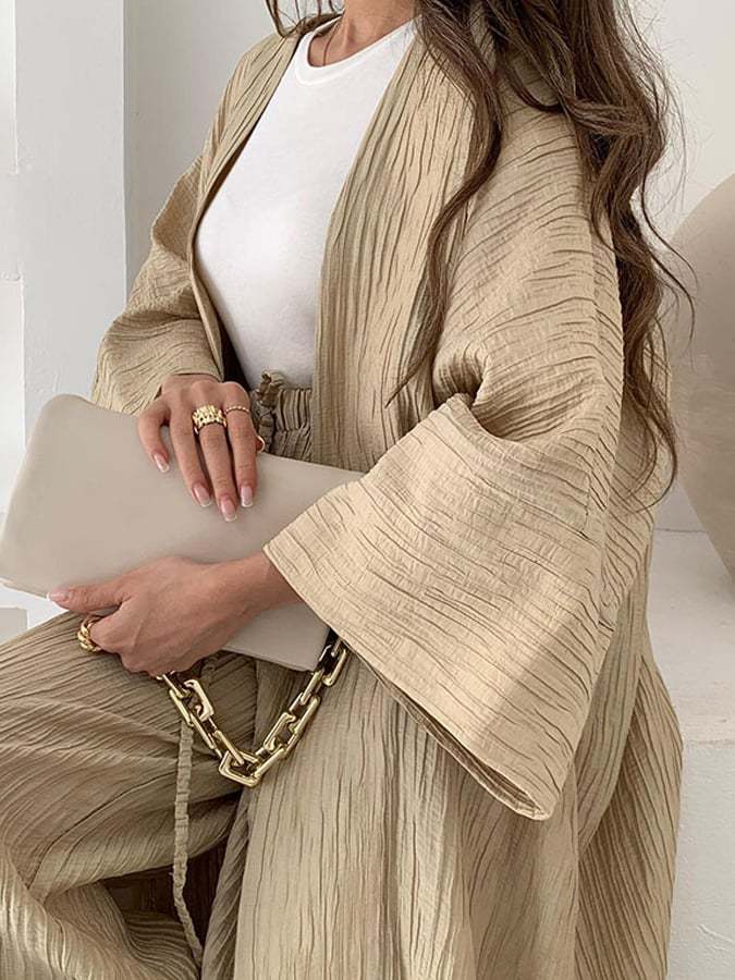 New Female Folds, Top+Straight Casual Pants Two -Piece Se