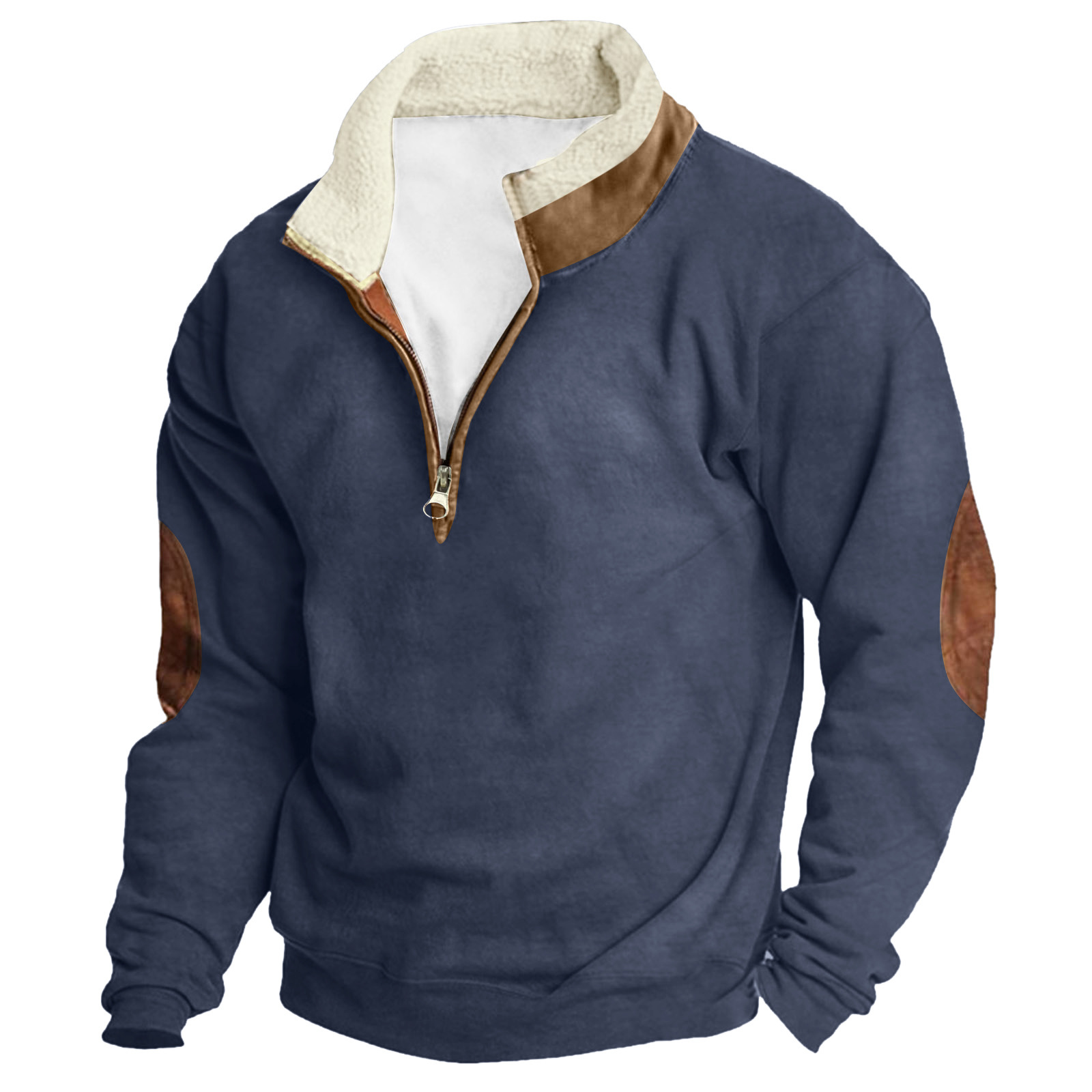Men's Outdoor Vintage Stand Collar Long Sleeve Cashmere Sweatshirt