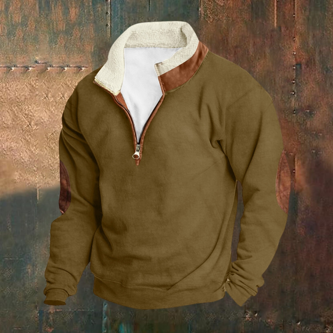 Men's Outdoor Vintage Stand Collar Long Sleeve Cashmere Sweatshirt
