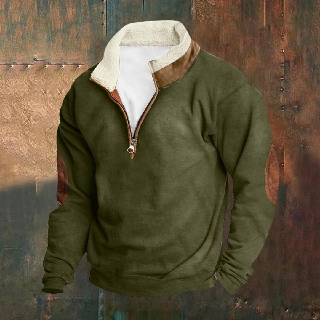 Men's Outdoor Vintage Stand Collar Long Sleeve Cashmere Sweatshirt