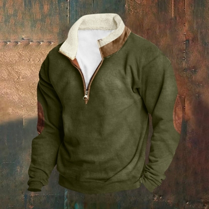 Men's Outdoor Vintage Stand Collar Long Sleeve Cashmere Sweatshirt