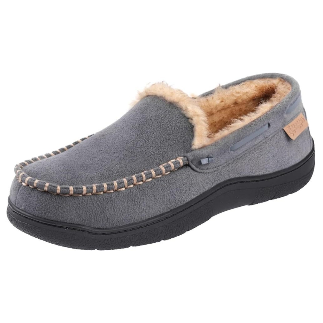 Men's Daily Non-Slip Warm Plush Wide Toe Slip-On Loafers Slippers