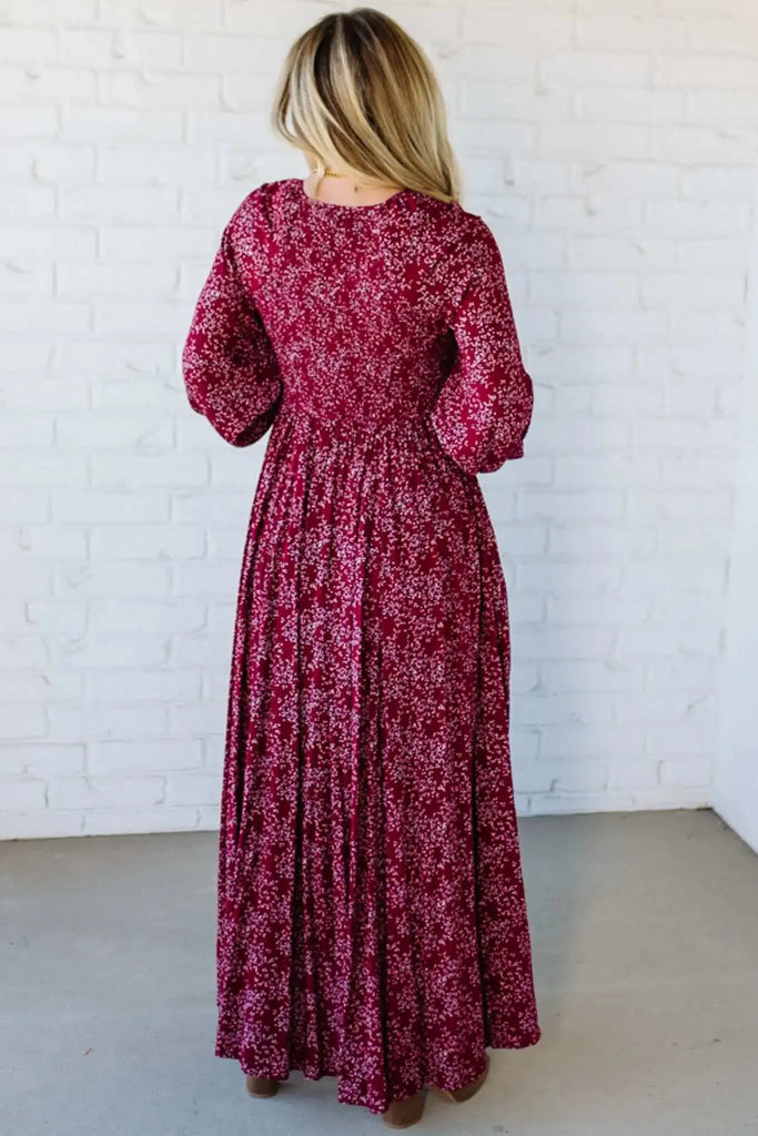 Women’s Floral Rayon Smocked-Waist Lined Maxi Dress