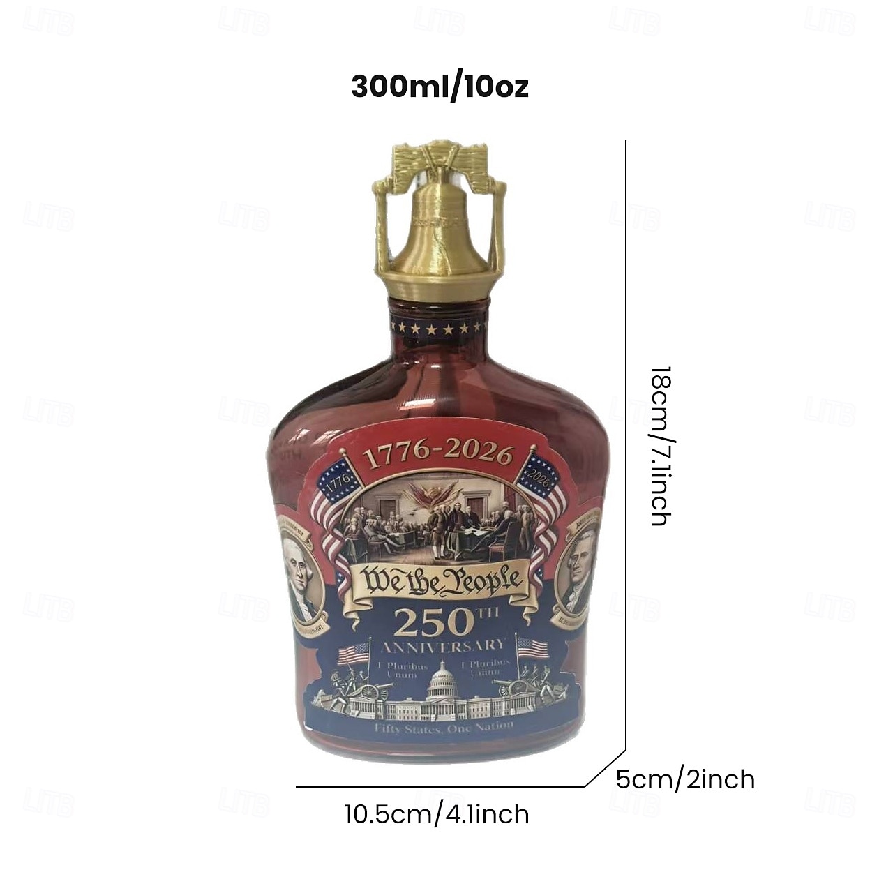 US 250th Anniversary 1776–2026 Commemorative Whiskey Bottle, Patriotic We The People Limited Edition Liquor Bottle with Liberty Bell Stopper, American Independence Celebration Collectible 2026 - $25.99 –P2