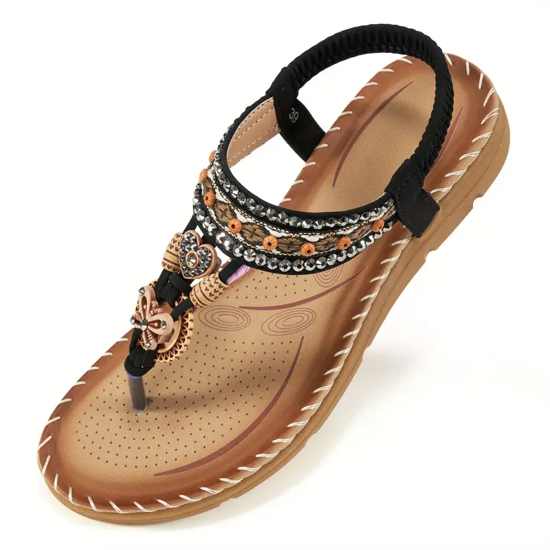 womens flat   sandals boho style butterfly decor elastic strap slip on shoes casual summer beach sandals 35 black 0