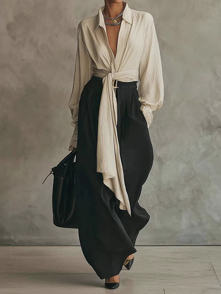 Women's Shirt And Drapey Wide-leg Pants Two-piece Set