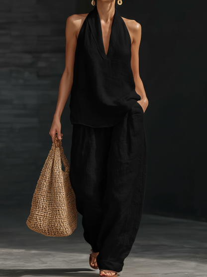 Plus Size Friendly Casual And Cozy Minimalist Linen Two-piece Set