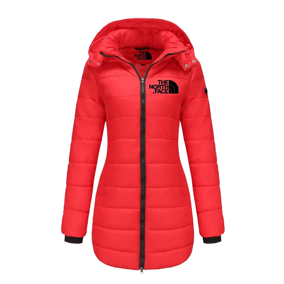 Women's cotton padded clothes, medium length, slim fitting cotton padded jacket, warm, solid hooded cotton padded clothes
