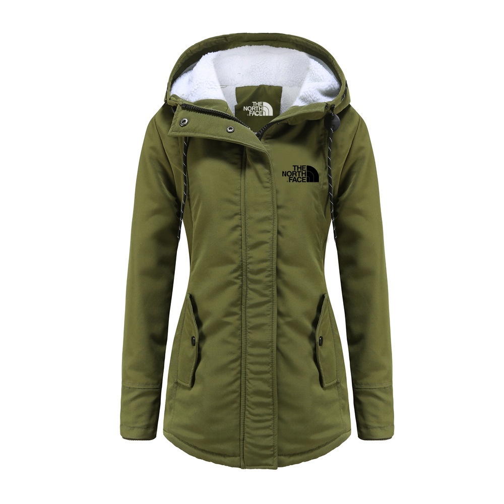 2024 TNF®-Solid Hood Thicken Parkas Long Coats, Casual Coat For Fall &