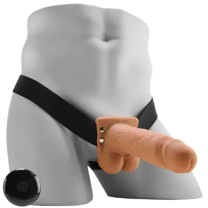 Pipedream  7 Inch Hollow Vibrating Strap-On with Remote in Tan-Seduce Mart