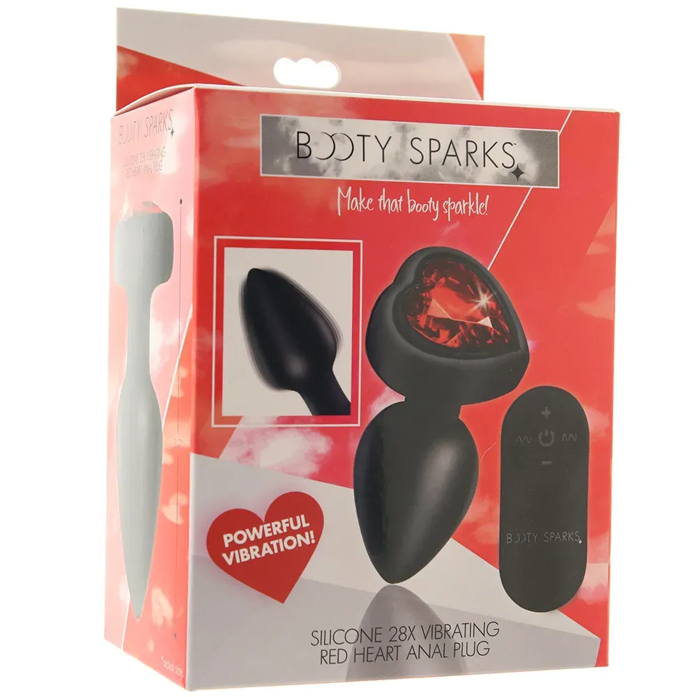 XR Brands  Booty Sparks Red Heart Gem Vibrating Anal Plug in Small-Seduce Mart