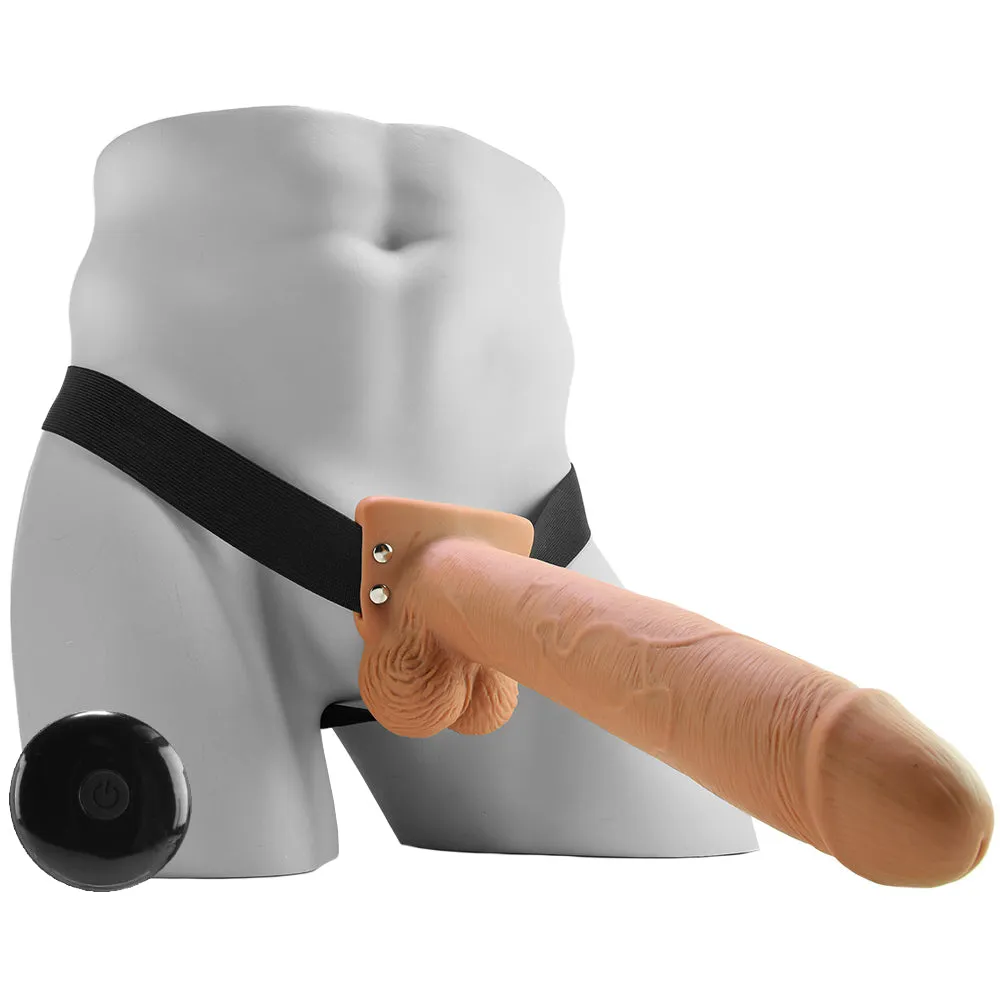 Pipedream  10" Hollow Vibrating Strap-On with Remote in Tan-Seduce Mart