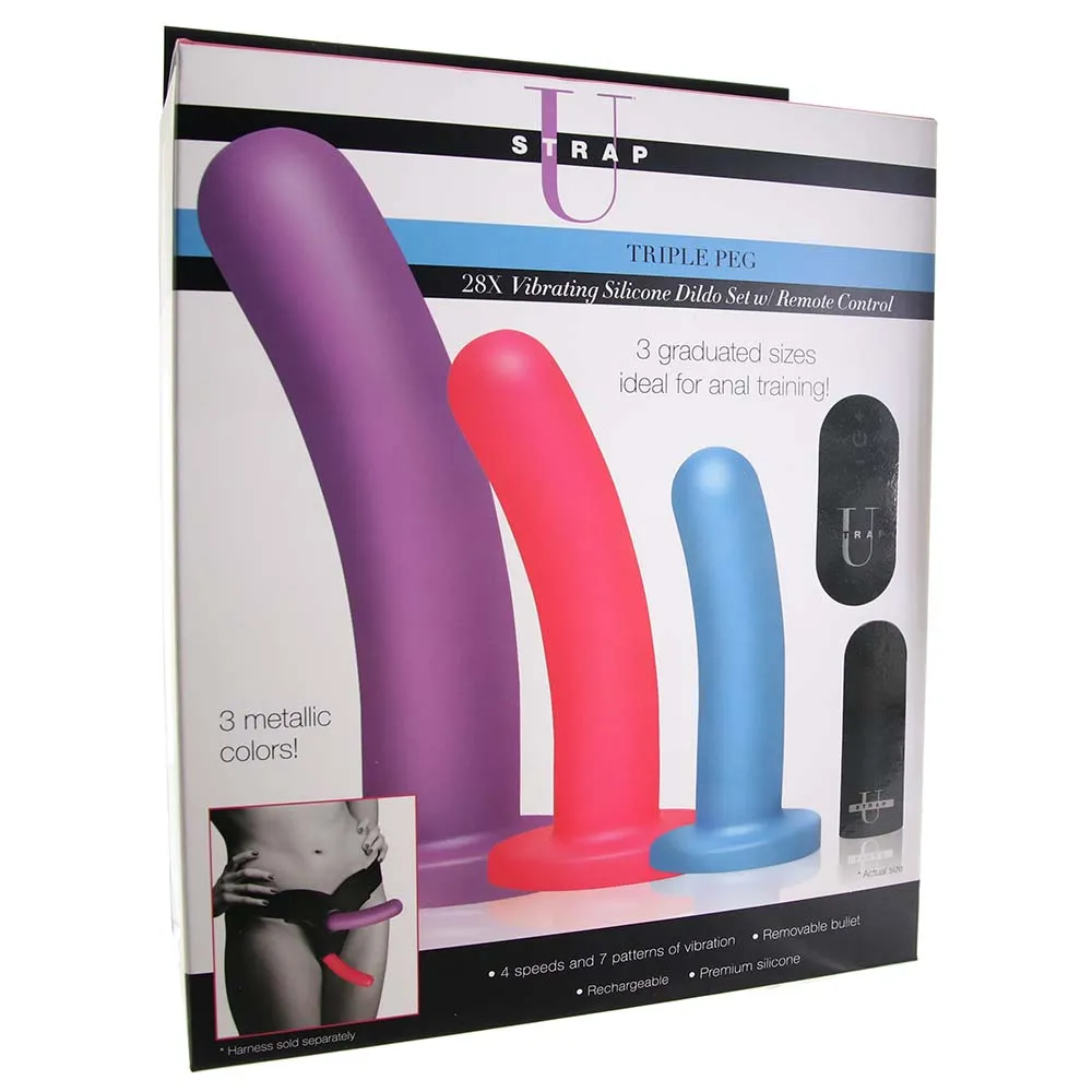 XR Brands  Strap U Triple Peg Vibrating Silicone Dildo Set-Seduce Mart