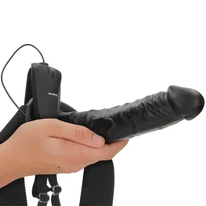 Shots Toys  Real Rock Hollow Vibrating 10 Inch Strap-On in Black-Seduce Mart