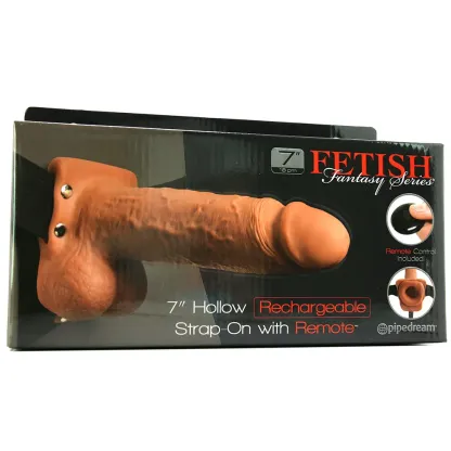 Pipedream  7 Inch Hollow Vibrating Strap-On with Remote in Tan-Seduce Mart