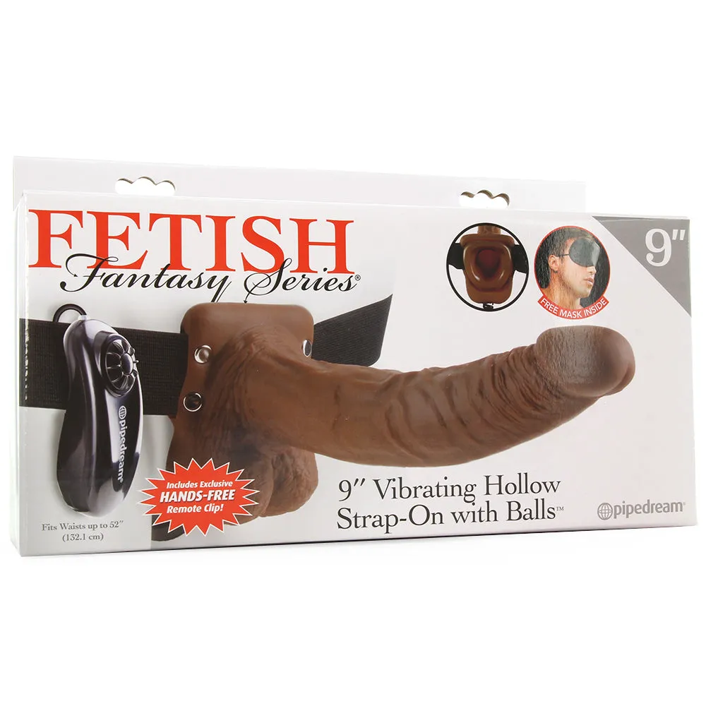 Pipedream  Fetish Fantasy Vibrating 9 Inch Hollow Strap-On in Brown-Seduce Mart
