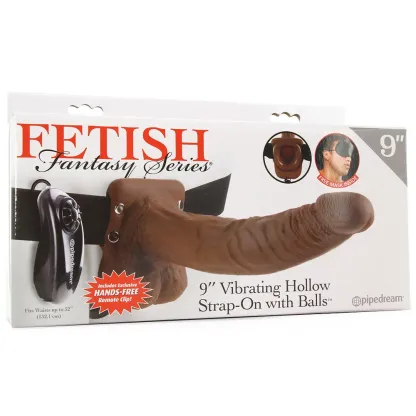 Pipedream  Fetish Fantasy Vibrating 9 Inch Hollow Strap-On in Brown-Seduce Mart