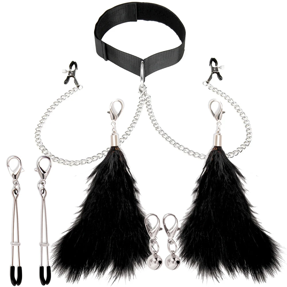 Lux Fetish Collar &amp; Nipple Clips Set