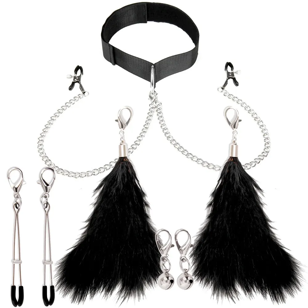 Lux Fetish Collar &amp; Nipple Clips Set