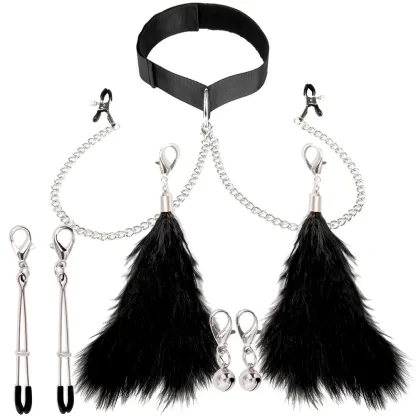 Lux Fetish Collar &amp; Nipple Clips Set